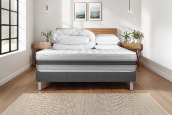 Pack lit complet 200x200 cm - Matelas + Sommier Gris (en kit) + 2 oreillers + Couette - Vitalspring Recover