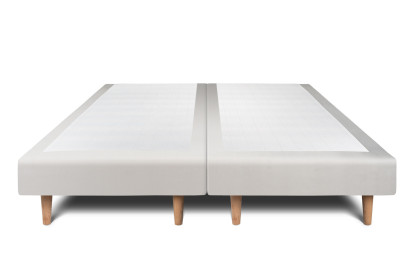 Lit 2x 90x200 cm - Sommier tapissier H29 cm + tête de lit à lignes - Tissu Velours Gris Clair