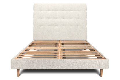 Lit 160x200 cm - Sommier à lattes H29 cm + tête de lit capitonnée - Tissu Toile natté Beige Clair