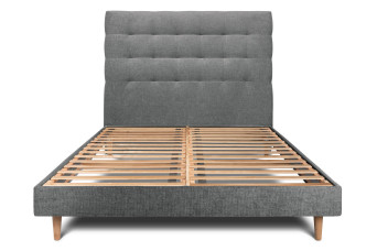 Lit 150x190 cm avec Tête de lit capitonnée - Tissu Toile natté