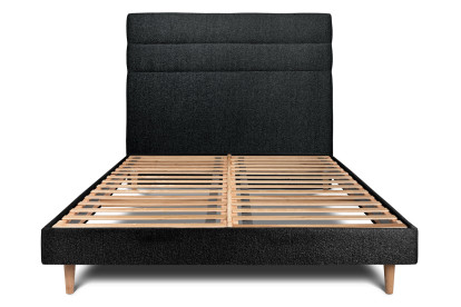 Lit 150x190 cm - Sommier à lattes H29 cm + tête de lit à lignes - Tissu Bouclette Noir