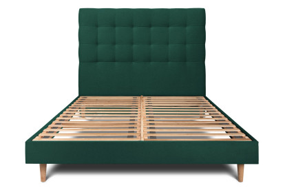 Lit 160x200 cm - Sommier à lattes H29 cm + tête de lit capitonnée - Tissu Velours Vert