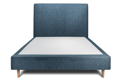 Lit 160x200 cm - Sommier tapissier H35 cm + tête de lit tapissée - Tissu Bouclette Bleu
