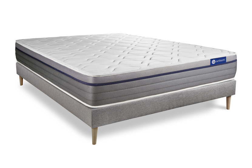 Ensemble Matelas Sommier 140x190 cm - Sommier Gris (en kit) - ActiMemo Zen