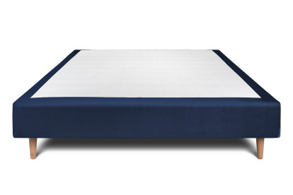 Sommier Tapissier 135x190 cm - H35 cm - Velours - Bleu océan