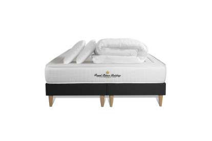 Pack lit complet 200x200 cm - Matelas + Sommier Noir + 2 oreillers + Couette - Lancaster