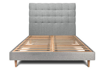 Lit 135x190 cm - Sommier à lattes H29 cm + tête de lit capitonnée - Tissu Bouclette Gris