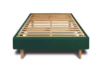 Lit 90x200 cm - Sommier à lattes H29 cm + tête de lit capitonnée - Tissu Velours Vert