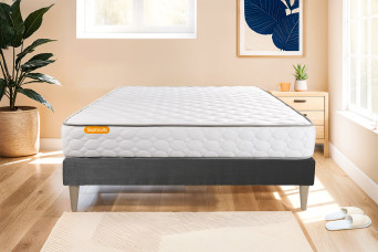 Ensemble Matelas Sommier 160x200 cm - Sommier Gris (déjà monté) - Memo