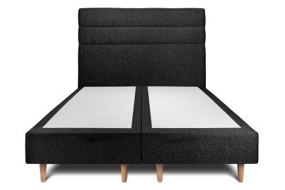 Lit 2x 100x200 cm - Sommier tapissier H35 cm + tête de lit à lignes - Tissu Bouclette Noir