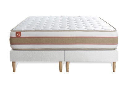 Pack lit complet 160x200 cm - Matelas + 2 Sommiers Blancs + 2 oreillers + Couette - Le Délicat