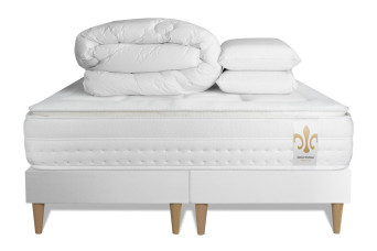 Pack lit complet 180x200 cm - Matelas + 2 Sommiers Blancs + 2 oreillers + Couette - Vingt-Huit PLUS
