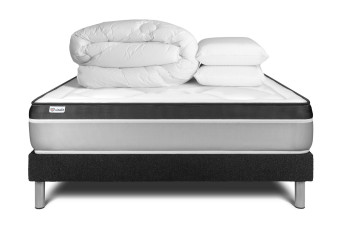 Pack lit complet 180x200 cm - Matelas + Sommier Noir (en kit) + 2 oreillers + Couette - Vital Ergo