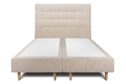 Lit 2x 100x200 cm - Sommier tapissier H35 cm + tête de lit capitonnée - Tissu Toile natté Beige Brun