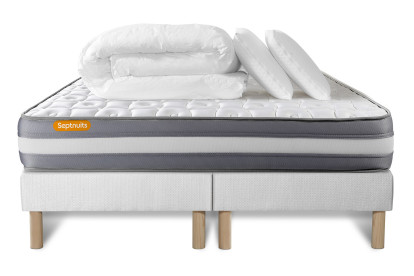 Pack lit complet 180x200 cm - Matelas + 2 Sommiers Blancs + 2 oreillers + Couette - Memo Plus