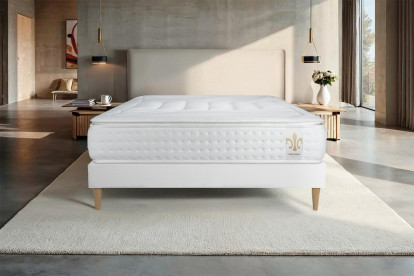 Ensemble Matelas Sommier 200x200 cm - Sommier Blanc (en kit) - Vingt-Quatre PLUS