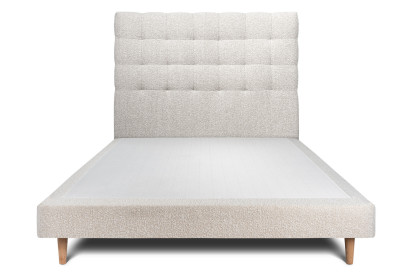 Lit 150x200 cm - Sommier tapissier H29 cm + tête de lit capitonnée - Tissu Bouclette Beige Clair