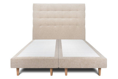 Lit 2x 80x200 cm - Sommier tapissier H29 cm + tête de lit capitonnée - Tissu Toile natté Beige Brun