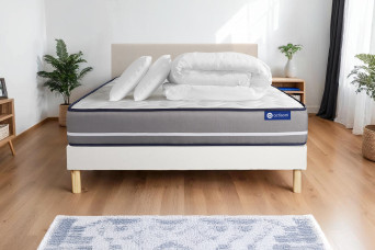Pack lit complet 140x200 cm - Matelas + Sommier Blanc (en kit) + 2 oreillers + Couette - Actiflex Pur