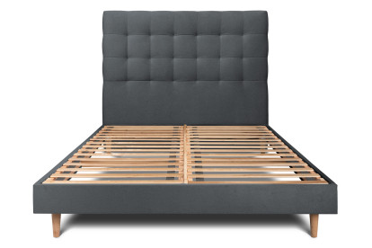 Lit 160x200 cm - Sommier à lattes H29 cm + tête de lit capitonnée - Tissu Velours Gris Anthracite