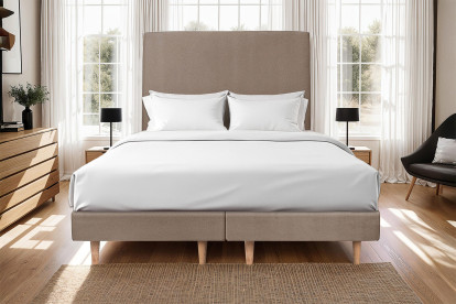 Lit 2x 80x200 cm - Sommier tapissier H29 cm + tête de lit tapissée - Tissu Velours Taupe