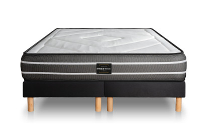 Pack lit complet 160x200 cm - Matelas + 2 Sommiers noirs + 2 oreillers + Couette - Exclusive