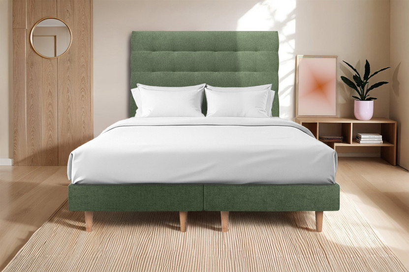 Lit 2x100x200 cm avec Tête de lit capitonnée - Tissu Toile natté