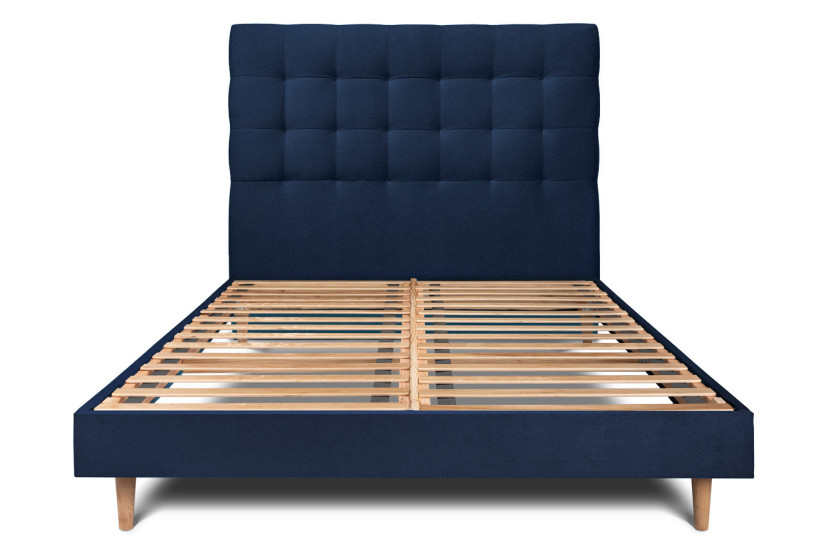 Lit 160x200 cm avec Tête de lit capitonnée - Tissu Velours Bleu Océan