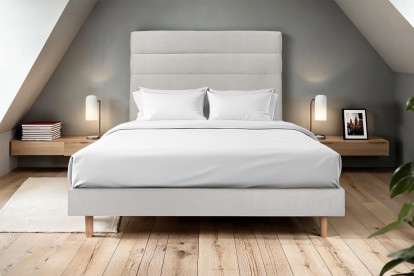 Lit 200x200 cm - Sommier à lattes H29 cm + tête de lit à lignes - Tissu Velours Gris Clair