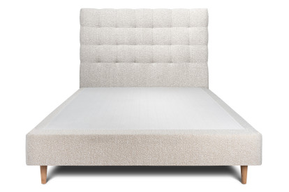 Lit 150x190 cm - Sommier tapissier H35 cm + tête de lit capitonnée - Tissu Bouclette Beige Clair