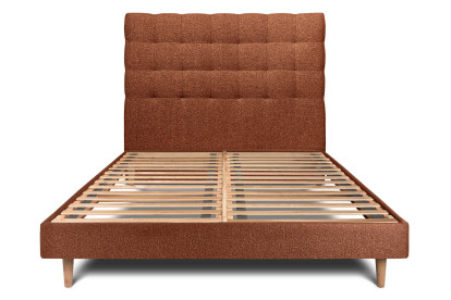 Lit 150x200 cm - Sommier à lattes H29 cm + tête de lit capitonnée - Tissu Bouclette Terracotta
