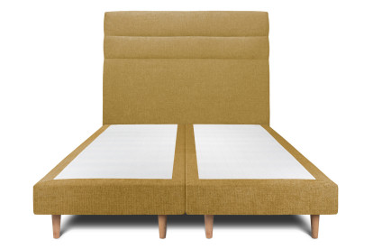 Lit 2x 90x200 cm - Sommier tapissier H29 cm + tête de lit à lignes - Tissu Toile natté Jaune