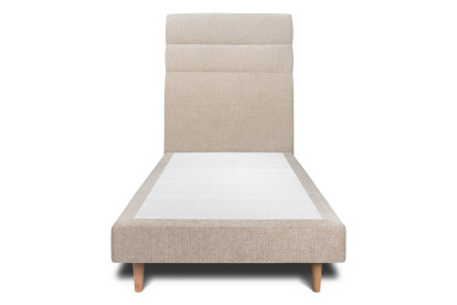 Lit 90x190 cm - Sommier tapissier H29 cm + tête de lit à lignes - Tissu Toile natté Beige Brun