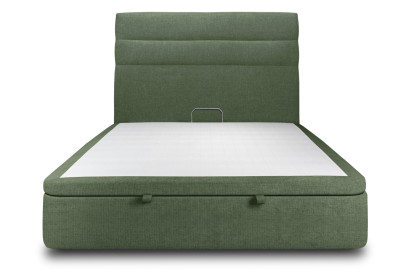 Lit coffre 160x200 cm avec Tête de lit à lignes - Tissu Toile natté Vert Kaki