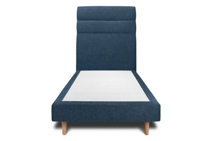 Lit 90x200 cm - Sommier tapissier H29 cm + tête de lit à lignes - Tissu Toile natté Bleu Océan