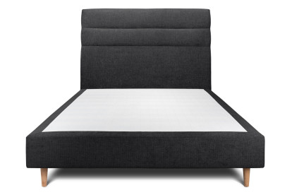 Lit 150x200 cm - Sommier tapissier H35 cm + tête de lit à lignes - Tissu Toile natté Noir