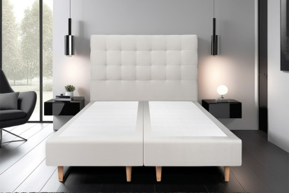 Lit 2x 80x200 cm - Sommier tapissier H35 cm + tête de lit capitonnée - Tissu Velours Gris Clair