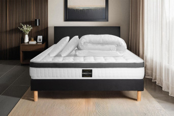 Pack lit complet 140x200 cm - Matelas + Sommier Noir (en kit) + 2 oreillers + Couette - Supérieur Pack lit complet 140x200 cm - Matelas + Sommier Noir (en kit) + 2 oreillers + Couette - Supérieur