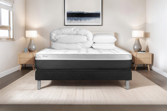 Pack lit complet 160x200 cm - Matelas + Sommier Noir (en kit) + 2 oreillers + Couette - Vital Soft