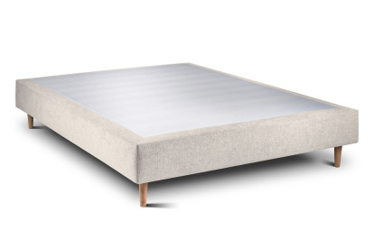 Lit 135x190 cm - Sommier tapissier H35 cm + tête de lit capitonnée - Tissu Toile natté Beige Clair