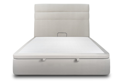 Lit coffre 140x190 cm avec Tête de lit à lignes - Tissu Velours Gris Clair