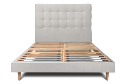 Lit 180x200 cm - Sommier à lattes H29 cm + tête de lit capitonnée - Tissu Velours Gris Clair