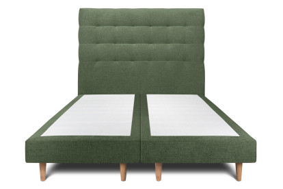 Lit 2x 90x200 cm - Sommier tapissier H29 cm + tête de lit capitonnée - Tissu Toile natté Vert Kaki
